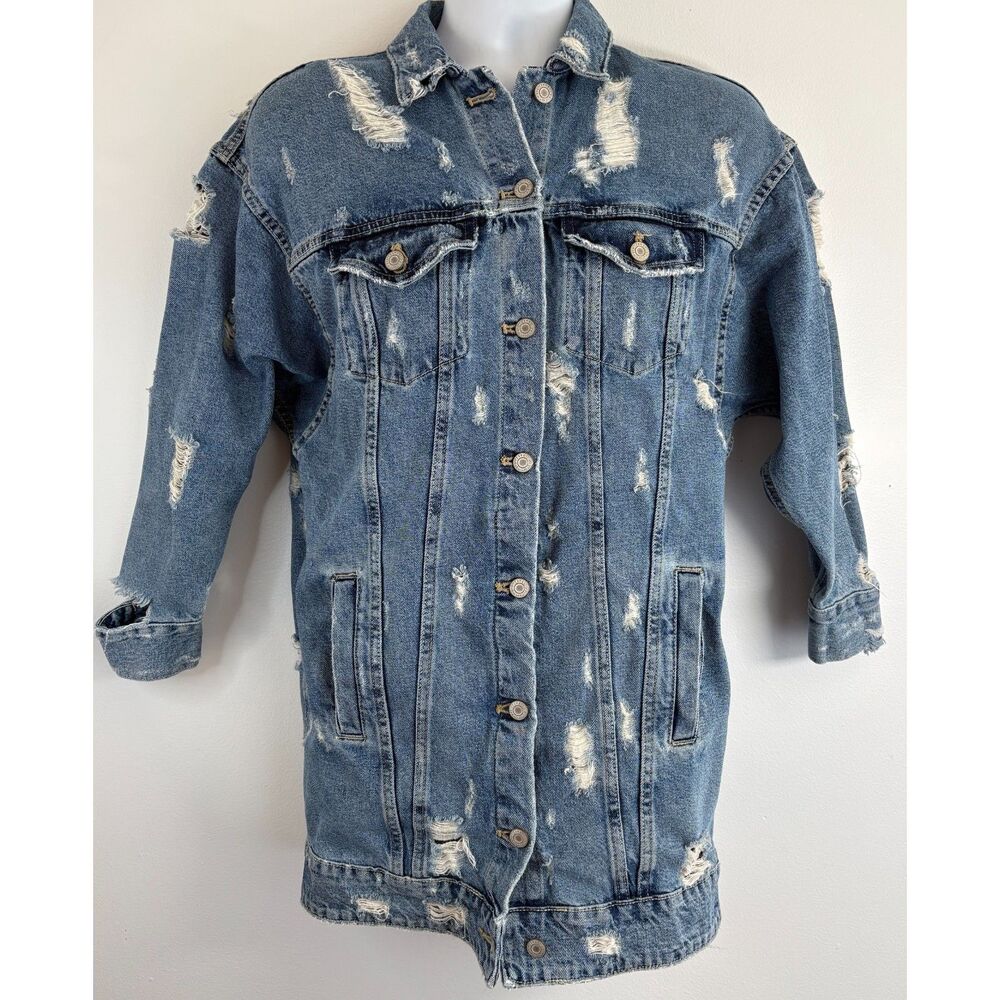Zara TRF X Ricardo Cavolo Collab Painted Jacket Denim Oversized Distressed - Picture 4 of 4